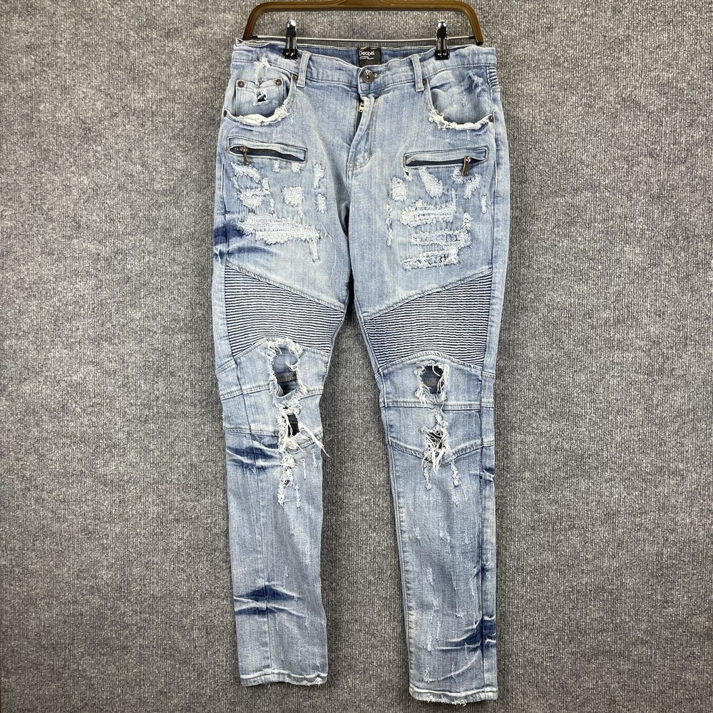 Decibel Jeans Men's 36x33 Blue Denim Skinny Distressed Moto Slim Street Grunge